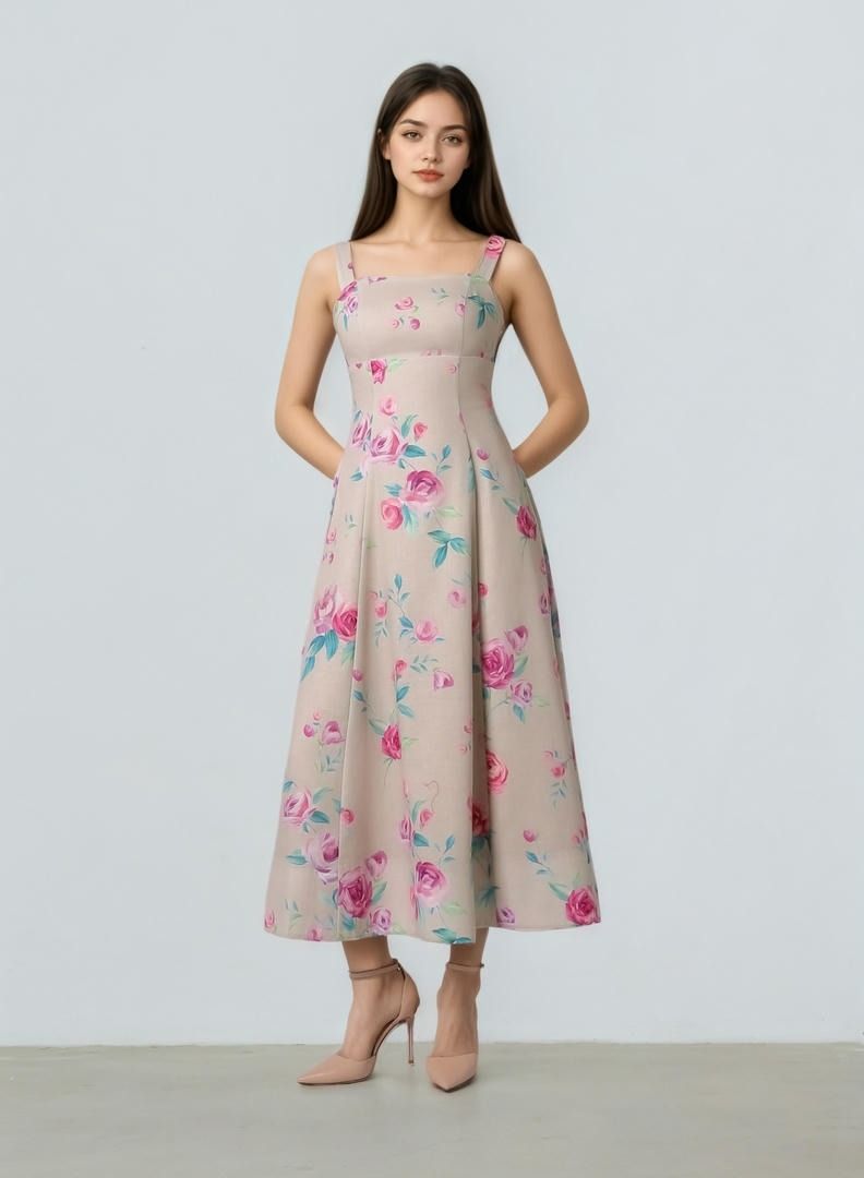 Roses Prints Overlay Dress