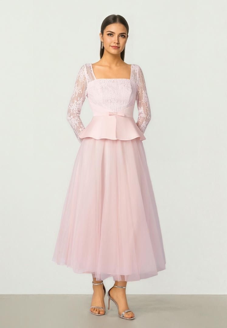 Lace & Mesh Midi Dress