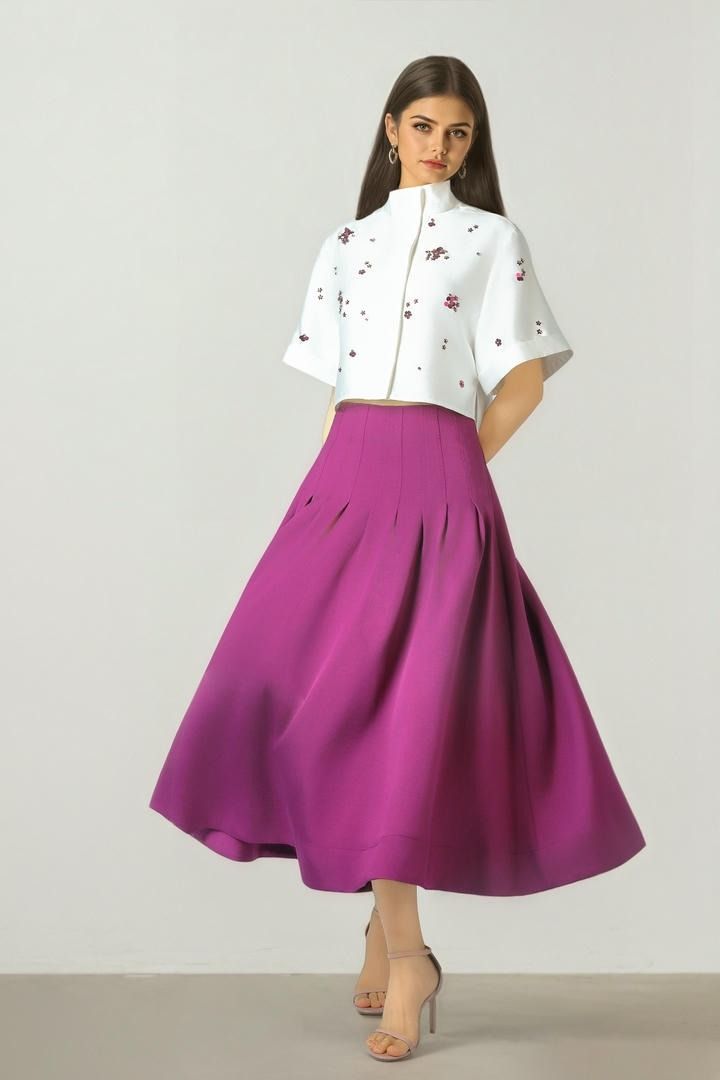 Pleated Waist A Line Skirt