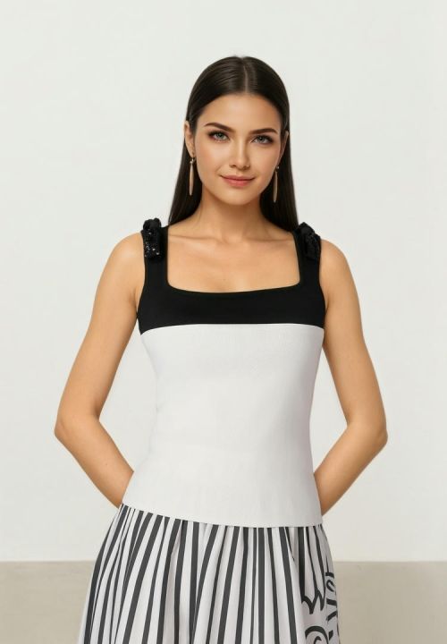 SQUARE NECK TOP WITH BOW DETAIL