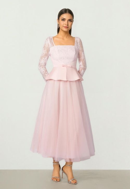 Lace & Mesh Midi Dress