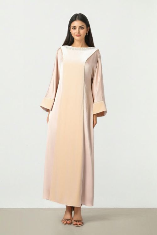 Embroidered Beige Kaftan