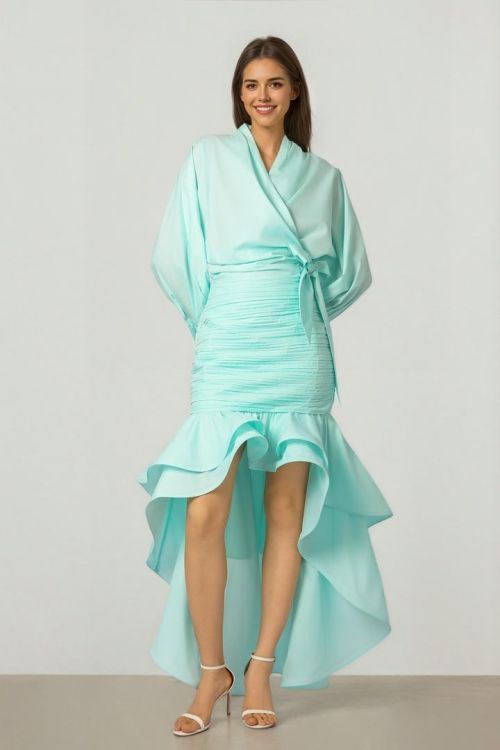 Blue Tiered Pleated Skirt