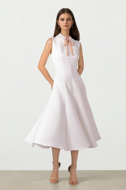 Tweed & Crepe Midi Dress