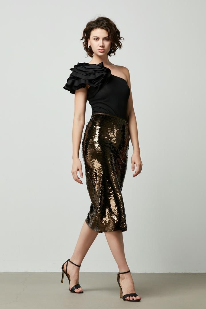Sequin Pencil Midi Skirt