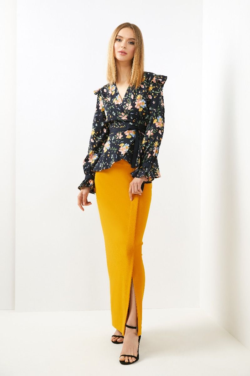 Long Yellow Skirt with Buttons