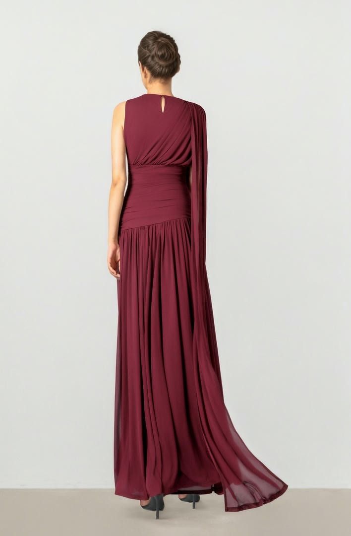 Burgundy Maxi Dress With Scarf