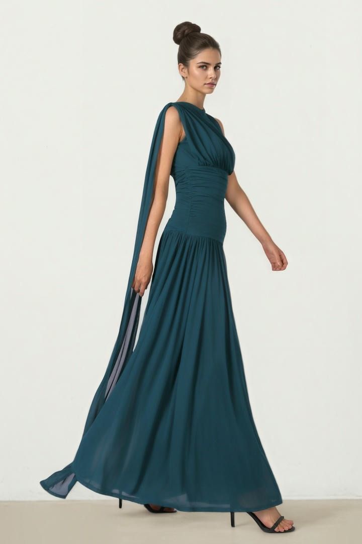 Green Maxi Dress With scarf