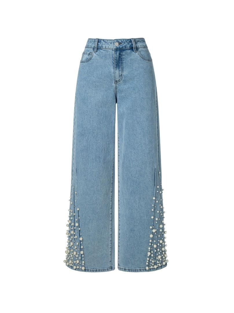 pearl details denim jeans