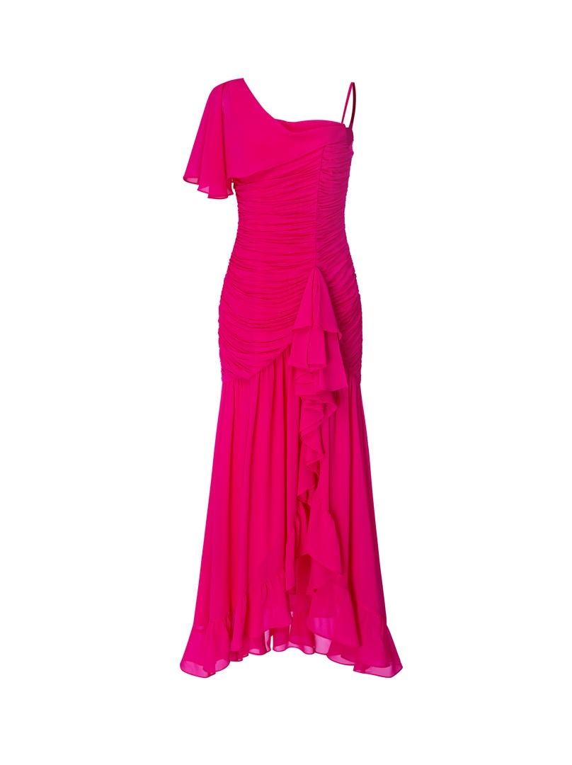 Fuchsia Asymmetrical Shoulder Dress