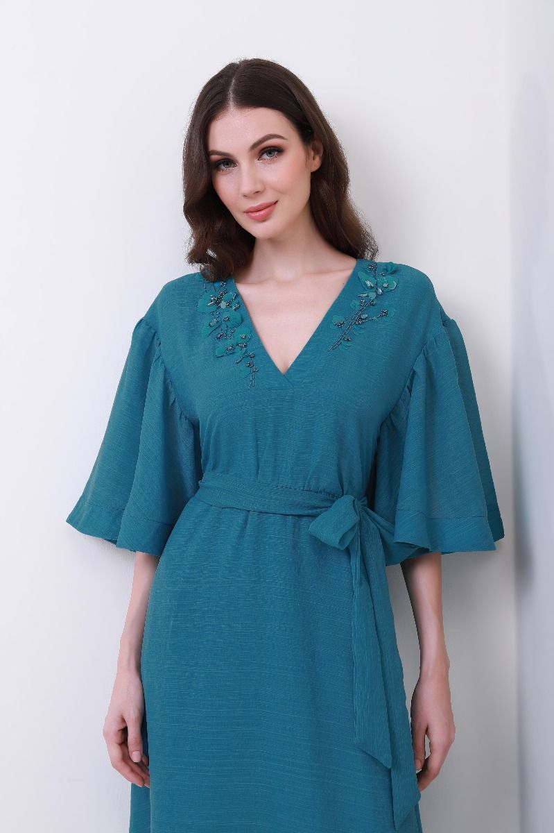 v neck flared dress